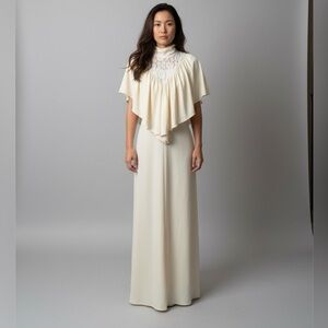 Vintage Elegant Cream Capelet Dress